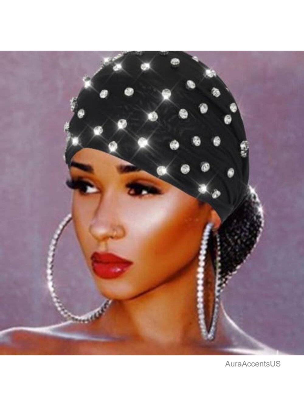Sparkle Rhinestone Headband Stretch Spandex Head Wrap for Women Handmade
